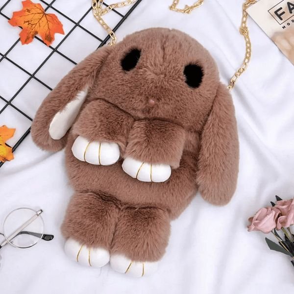 Rabbit Plush Crossbody Bag - Brown